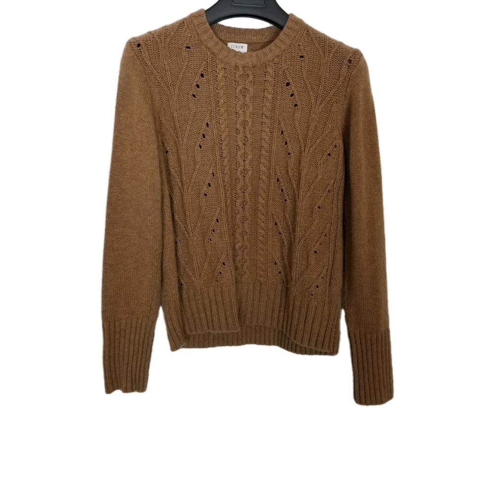 J.Crew Pointelle Cable-Front Pullover Classic Fit Sweater Sz S Wool Blend Brown‎